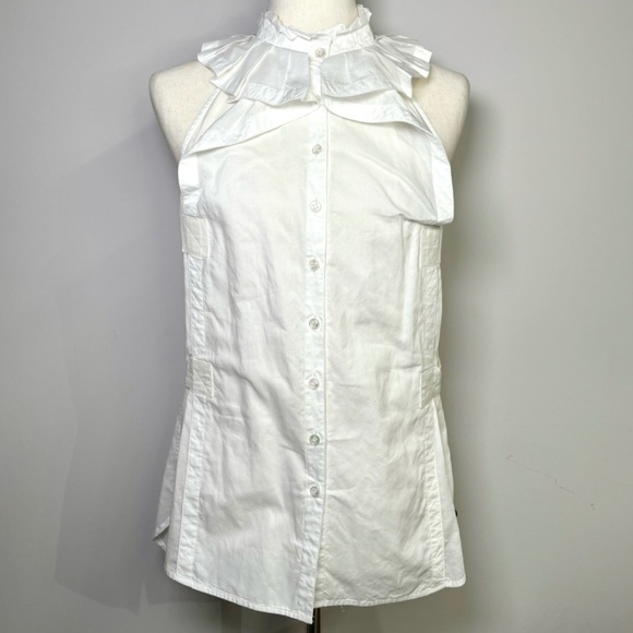 YVES SAINT LAURENT Ruffle Sleeveless Top Blouse FR40 US8 - Picture 1 of 8
